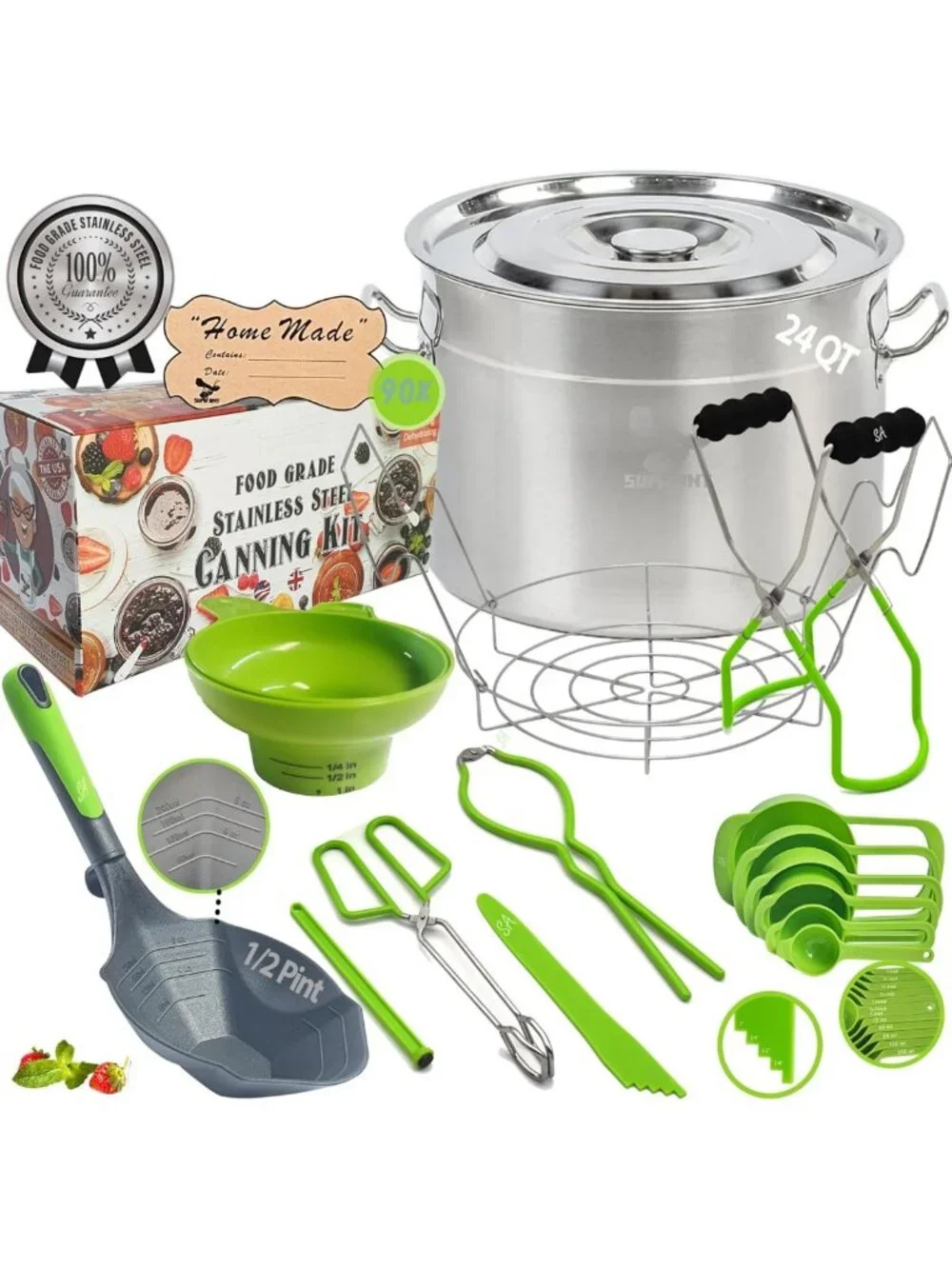 Large 24 Qt Stainless Steel Canning Pot with Rack & Lid | Complete Home Canning